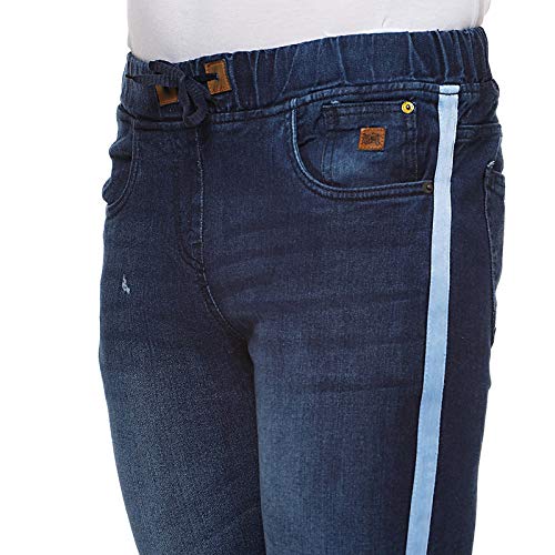 Image of CAHOOT Men' Denim Jeans for Regular Wear Blue Dark Wash Self Patterned Slim Fit Jeans Crafted with Comfort Fit and High Performance for Everyday Casual Wear