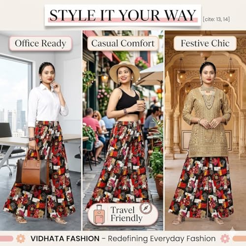 Image of Viscose Rayon Flared Printed Plazzo Palazzo Pants, Loose /Relaxed Fit Regular, Office Wear, Casual Wear Comfortable, Trouser Pants for Girls & Women Black Kerri Design (S to 3XL Size)