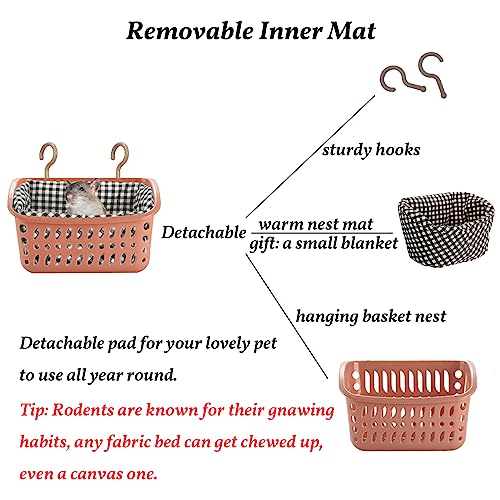 Image of JWShang Rat Hammock for Cage - Small Animal Hanging Basket Bed with Sturdy Hooks, Cozy Pet Rat Cage Accessories for Guinea Pig Chinchilla Sugar Glider Ferret (Pink, S)