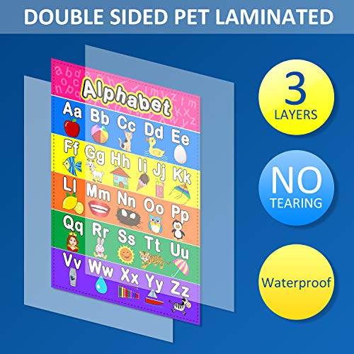 8 Educational Preschool Posters For Toddler And Kid Learning With 60 Glue Point Dot For Nursery Preschool Homeschool Kindergarten Classroom - Teach Numbers Alphabet Colors Months And More 16 X 11 Inch #TOP4
