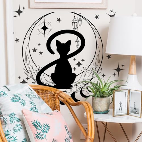 Vinilo decorativo gato negro con luna 30x60 cm miniatura 5