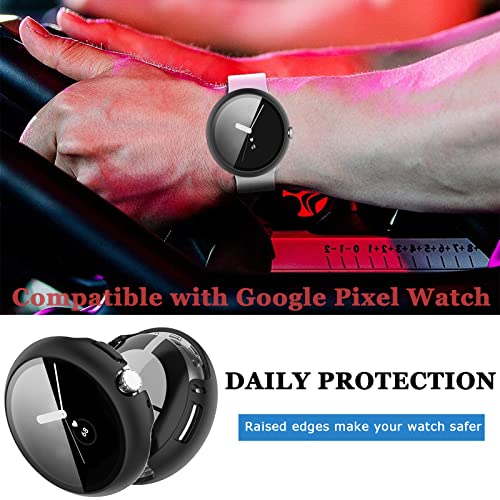 [2 Pack] Ninki Compatible Google Pixel Watch Screen Protector Case Men Black,Solid Shockproof Full Bumper Built In Tempered Glass Cover For Google Pixel Watch Protective Case,Google Pixel Watch Cases #TOP6