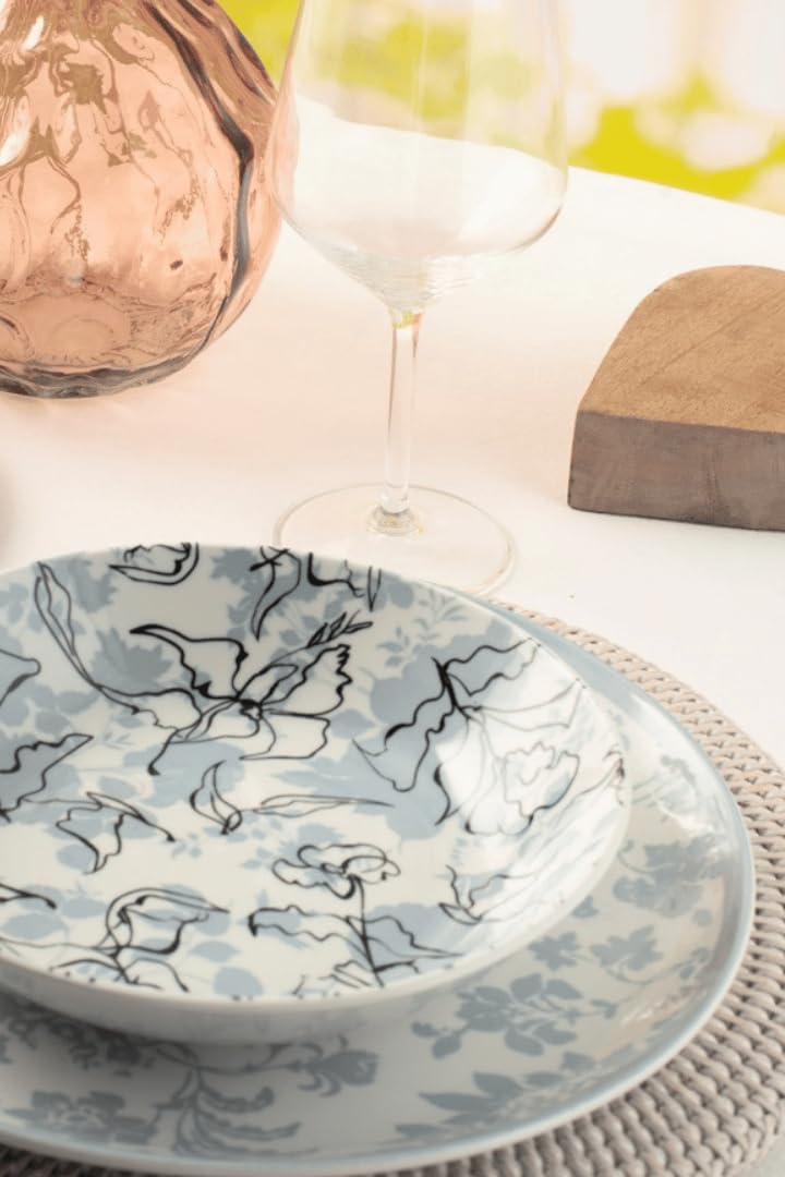 H&H Servizio Tavola Celestial 18 Pezzi in Porcellana - Piatti Piani, Fondi e Frutta con Decorazione Floreale Carta da Zucchero - Adatto Lavastoviglie e Microonde