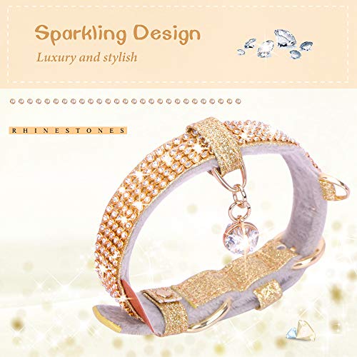 Image of Cat Collar, Dog Collar, [Bling Rhinestones] Premium PU Leather with Pendant Adjustable Collars for Small to Medium Dog Medium Gold