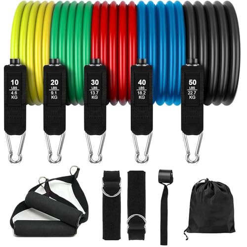 Resistance Bands Widerstandsbänder Set: 5 Widerstandsbänder Expander Tube Bands - Fitnessbänder Resistance Bands Set Klimmzugband Fitnessband Bänder für Calisthenics Pilates