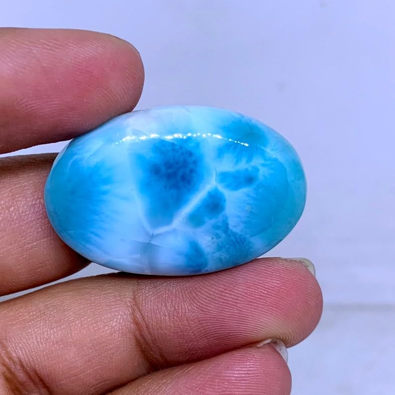 Larimar véritable ovale cabochon 35mm pierre naturelle création bague pendentif - 4