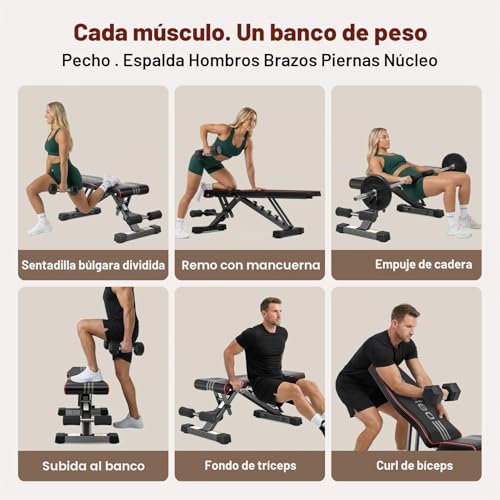 Miniatura 9 de Yoleo Banco De Pesas Plegable Multifunción Para Entrenamiento, Fitness, Abdominales, Banco Inclinado Con 7 Posiciones, Respaldo Ajustable, Cojín De Asiento Ajustable En 4 Posiciones, Carga De