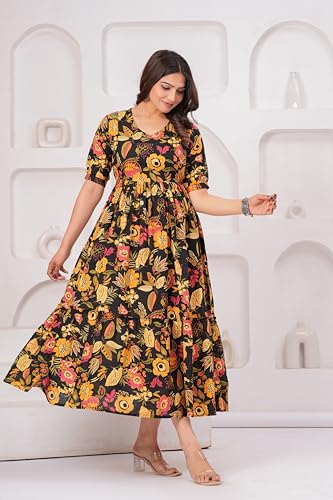 Image of The Moon Star Women's Cotton Floral Printed Anarkali Maternity Feeding Kurti | Breastfeeding Dress for Mothers | Zipper Feeding Kurti,Nursing Kurti, Comfortable and Trendy Maternity Wear