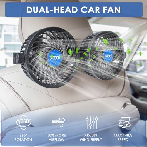 XOOL Electric Car Fans for Rear Seat Passenger Portable Fans Headrest 360 Degree Rotatable Backseat Car Fan 12V Cooling Air Fan with Stepless Speed Regulation for Vehicles, SUV, RV by XOOL - Image 2