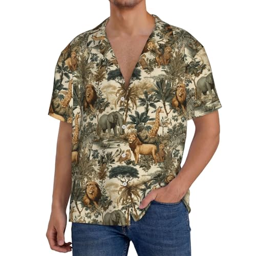 Pioyoku Safari Animals (2) Pattern Mens Cuban Collar Shirt Short Sleeve Button Down Summer Beach Shirts