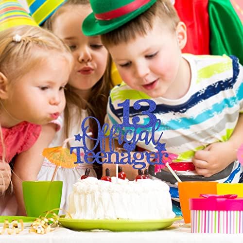 Dacitiery 13 Ofiicial Teenager Cake Topper Blue Giltter Official Teenager 13 Cake Topper for Teens 13th Birthday Party Supplies Birthday Cake Decorations