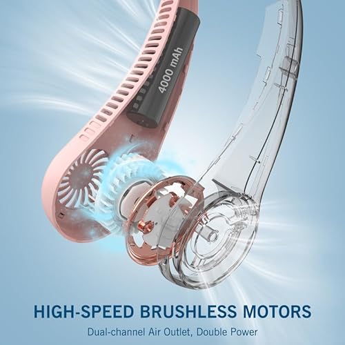 Wowgo Portable Neck Fan, Hands Free Bladeless Fan, 4000 Mah Battery Operated Wearable Personal Fan, 3 Speeds Adjustable, 78 Air Outlets, Headphone Design With Led Lighting Neck Fan For Outdoor Indoor #TOP3