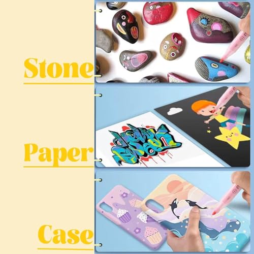 Image of BOLT BEE Acrylic Paint Markers with Brush Tips, Quick-Drying Waterproof Ink for Rock, Plastic, Wood, Canvas, Glass, Ceramic, Metal Art Crafts Projects (48 Color Acrylic Marker)