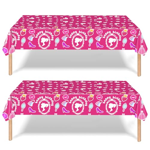 2Pcs HotPink Girls Birthday Party Disposable Tablecloth,137*274cm Rectangle Plastic Table Cover Party Tableware Table Cloth for Girls Boys Baby Shower Picnic Home Table Decorations Party Supplies