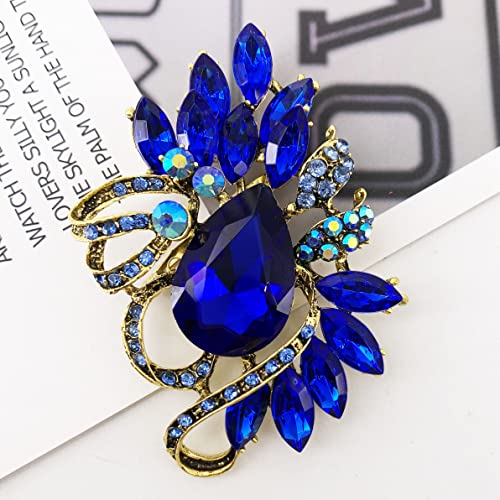 Image of SELOVO Leaf Rhinestone Statement Brooch Pin Dress Jewelry Accessory