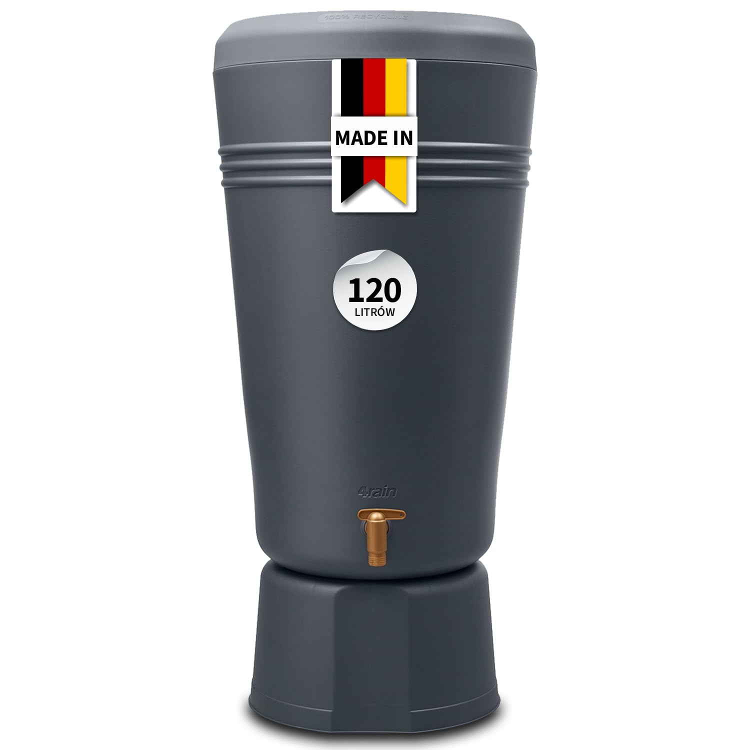 4rain AZURA 2w1 zbiornik na deszczówkę 120 l graphite grey | z misą na rośliny i podstawką