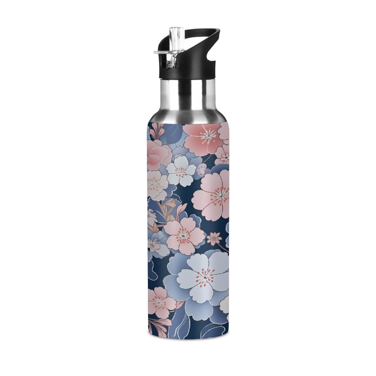 Mexpekil Water Bottle with Straw Stainless Steel, Japanese Cherry Flower 600ml Insulated Leakproof Thermal Flask for Sports, Gym, Travel (20oz) โ image 1