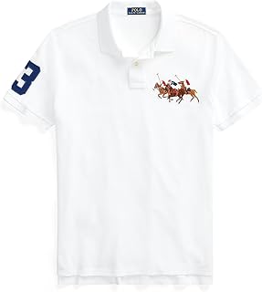 Men's Custom Slim Fit Mesh Triple Pony Polo Shirt (White, XL)