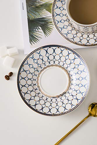 Cwlwgo-European Style Cup And Saucer Set, 7 Oz Bone China Beautifully Glazed White Gold Tea Cup And Saucer, Golden Spoon, Mug, Cappuccino, Latte, Mocha . (4 Pack). #TOP1