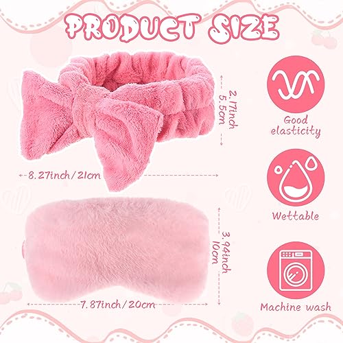 Yunlly 48 Pcs Aesthetic Accessories Set 24 Microfiber Soft Spa Headbands Elastic Adjustable Makeup Headband with 24 Plush Sleep Mask Comfortable Furry Nap Eye Cover for Women Girl (Plain Colors)