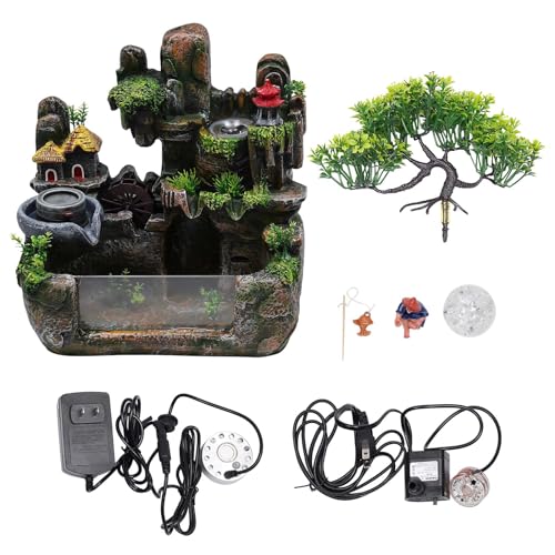 Namiose Tabletop Rockery Fountain Atomizing Desktop Humidifier with Rockery & Bonsai Mini Desktop Small Indoor Relaxation Fountain Waterfall for Office, Home, Bedroom Desk Decoration
