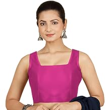 Chandrakala Sleeveless Stretchable Blouses for Women Sarees with Back Side Elastic, Readymade Crop top Choli B221-P