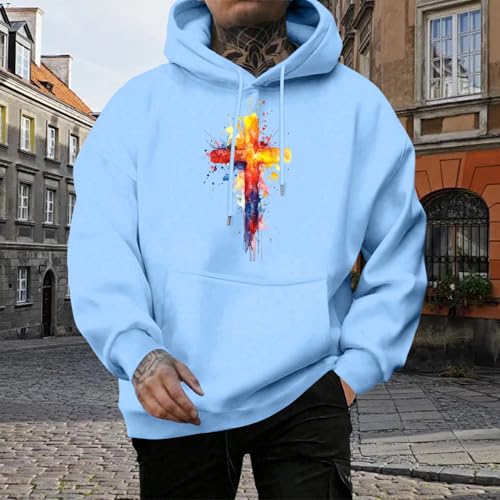 Mens Christian Hoodies - Christian Hoodie Colorful Cross Printed,Loose Fit Pullover Casual Fall Winter Tops2