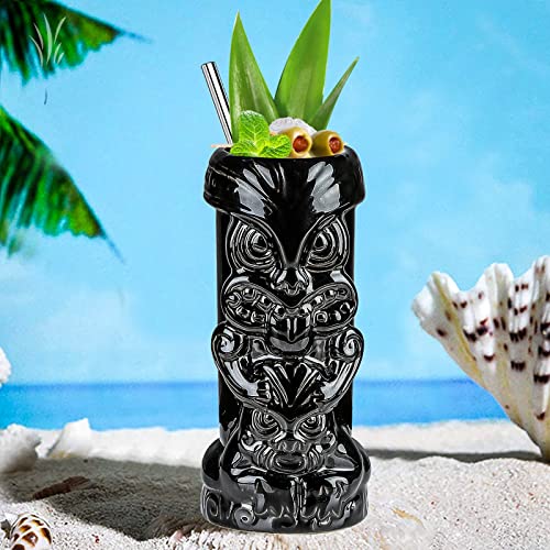 Tiki Bicchieri per cocktail Tiki Set di 4 tazze tropicali in ceramica Hawaiian Tiki Party Creative Cocktail Bicchiere Bevande Grande Bar Drinkware Premium Tropicale Esotico Carino Barware - immagine 6