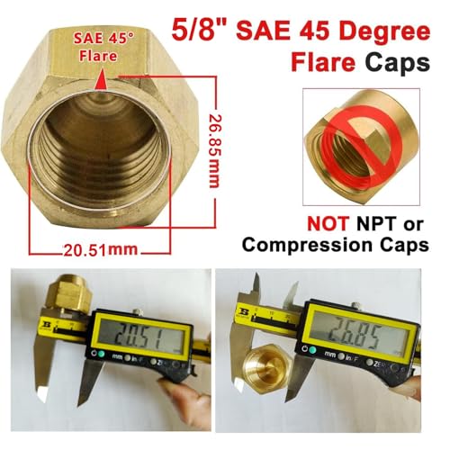 Image of Brass Flare Cap, 5 /8 inch Tube OD, SAE 45 Degree Flare Fitting, Pack of 2