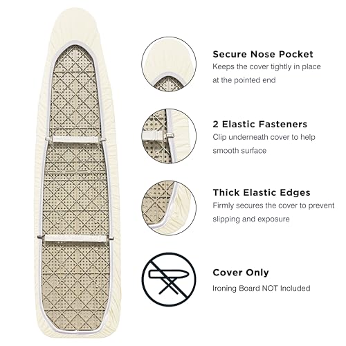 Image of Ironing Board Cover and Pad 15 inchx54 inch Extra Thick Natural Cotton, Scorch and Stain Resistant Padding,Standard Size Iron Board Cover with Fasteners Heavy Duty Elastic Edge, Beige