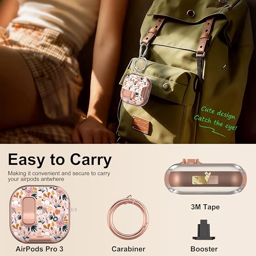 Image of for AirPods 4 Case 2025 with Safety Lock & Foldable Phone Stand, Floral | Double Drop Protection,Two-Piece Design, Airpod 4 Case with Keychain & Cleaner Kit, Support Wireless Charging, Shockproof