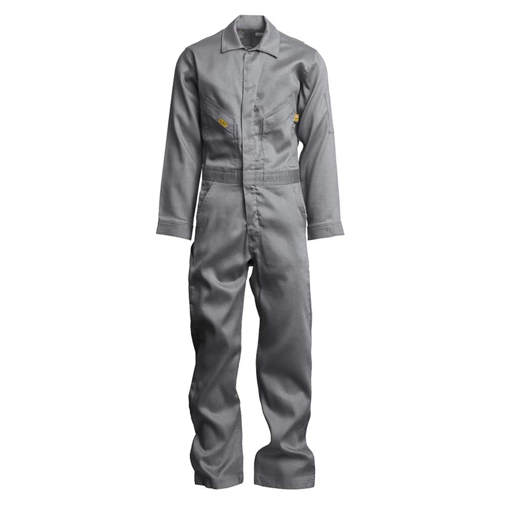 Lapco FR GOCD7GY-68 XT Flame Resistant Gold Label Deluxe Coverall, 88% Cotton 12% Nylon Blend Twill with Moisture Management, HRC 2, NFPA 70E, 7 oz,