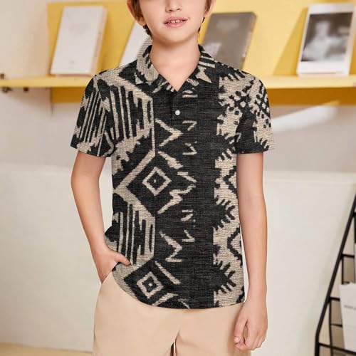 Boys' Classic Polo Shirts Short Sleeve Moisture-Wicking Golf & Tennis Shirts for Youth Teens Geometric Pattern2