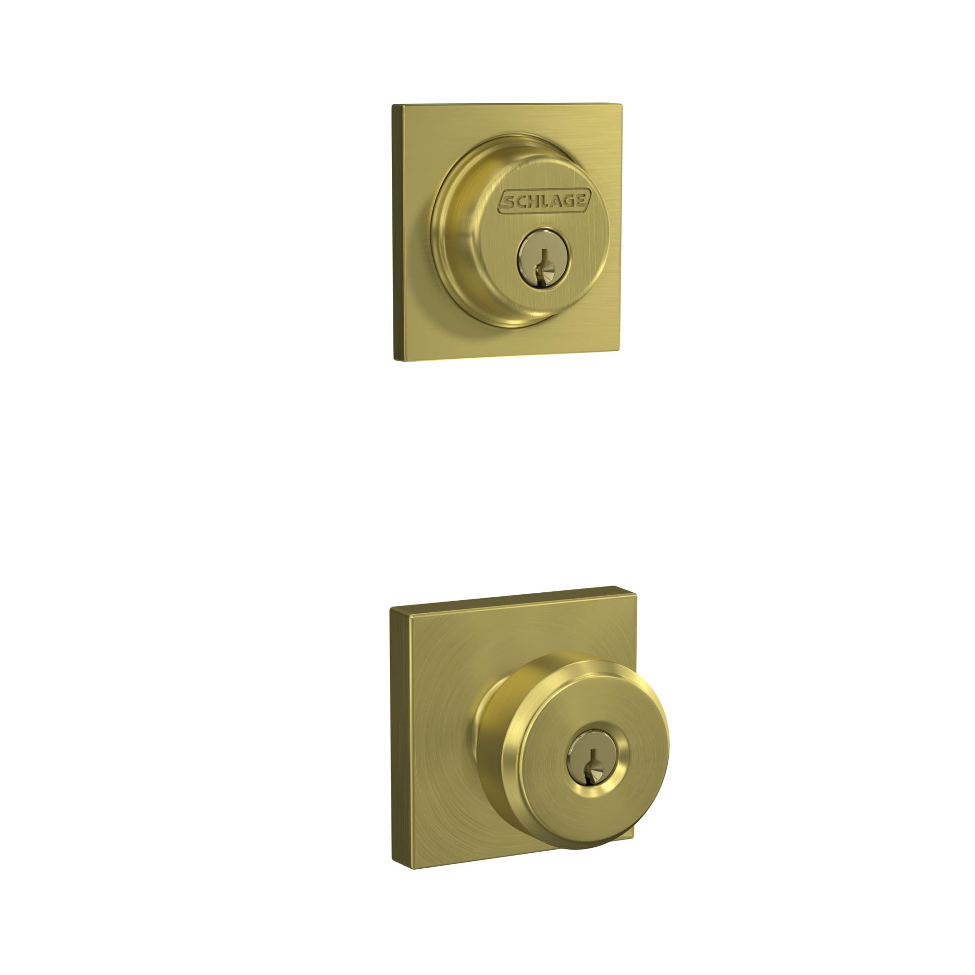 Schlage Satin Brass Deadbolt & Keyed Entry Knob -1