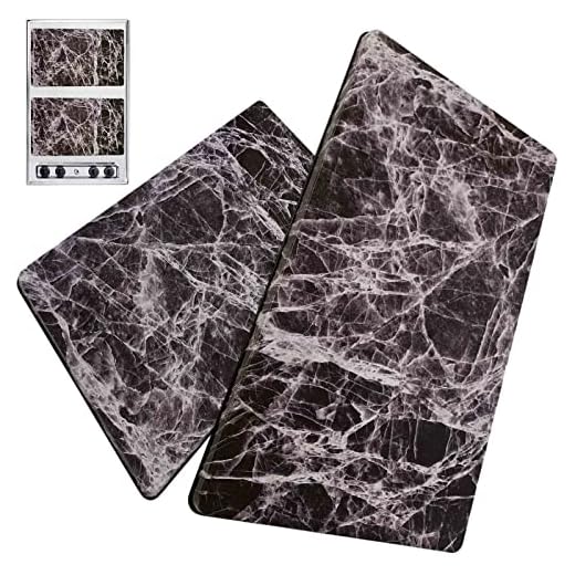 Ritadeshop Stove Top Burner Covers Black Marble Set of 2, Rectangle 11 1/4''W * 19 5/8''L * 5/8''H