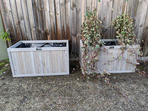 BinGarden Wooden Pair of Planter Boxes 100L each. Bin Garden Flower Planters store Kerbside Recycle Boxes/hide Curbside Recycling Trash Bins or Food Waste Garbage Bins, Painted Silver Grey