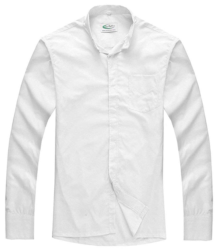 IvyRobes Camicia Prete a Maniche Lunghe da Uomo Clergyman con Colletto Sacerdote per Unisex