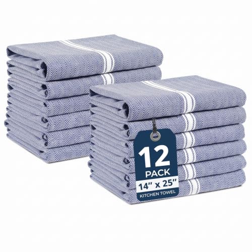 Image of LANE LINEN Kitchen Towels Set - 100% Pure Cotton Dish Towels for Kitchen, Super Absorbent Kitchen Hand Towel, Blue Tea Towels, Soft & Durable Dish Cloths, Pack of 12 - 15 inchx25 inch, Blue Chambray