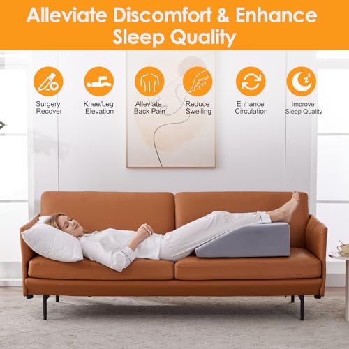Leg Elevation Pillow for After Surgery, 6inch Foam Leg Elevating Pillow for Swelling and Blood Circulation, Leg Wedge Pillow for Sleeping, Knee Pillow for Knee Hip Ankle Pain Relief, Velvet