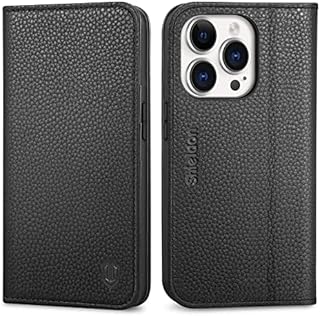 SHIELDON Case for iPhone 14 Pro 5G, Genuine Leather Folio Wallet with [Magnetic][Kickstand][RFID Blocking][Card Slots] Full Protection Stand Flip Cover Compatible with iPhone 14 Pro 2022, Retro Black