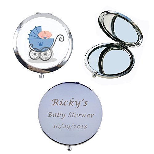 We 12 Pcs Personalized Compact Mirror Favors Baby Boy Shower Blue/Makeup Purse Mirrors With Organza Bag #TOP23