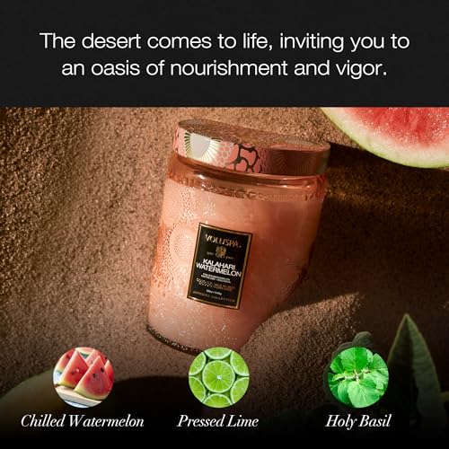 Image of Voluspa Kalahari Watermelon, Large Candle Jar, 18 oz, 100 Hour Burn Time, Coconut Wax for Clean Burning, Handcrafted in the USA