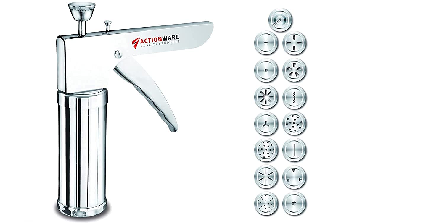 DALTON Stainless Steel Kitchen Press Snacks Maker with Different Types of Jalies (15 jalis chakri Maker,Multicolor)