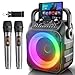 [Newest] Karaoke Machine with 2 Wireless Microphones: Karaoke Speaker Microphones for Adults Kids - Portable Bluetooth Speaker for TV Phone Tablet - Karaoke Gift for Party Home Outdoor Live Mixers