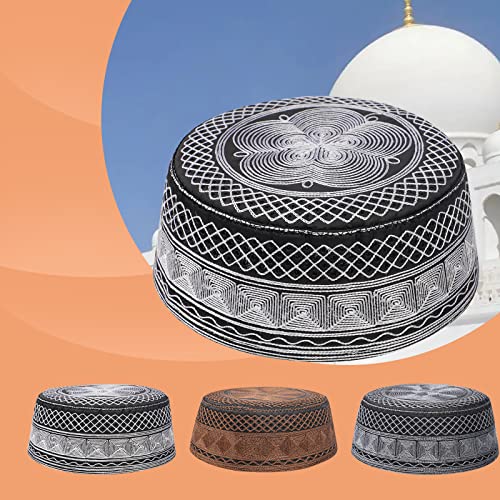 Image of Men Muslim Prayer Kufi Hat Prayer Headwear Cap Islamic Beanie Skull Cap Embroidery Kofia Topi Sun Hat