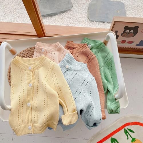Hollow-Out Knit Cardigan for Toddler Girls Button Closed Casual Tops Solid Color Long Sleeve Cardigan3