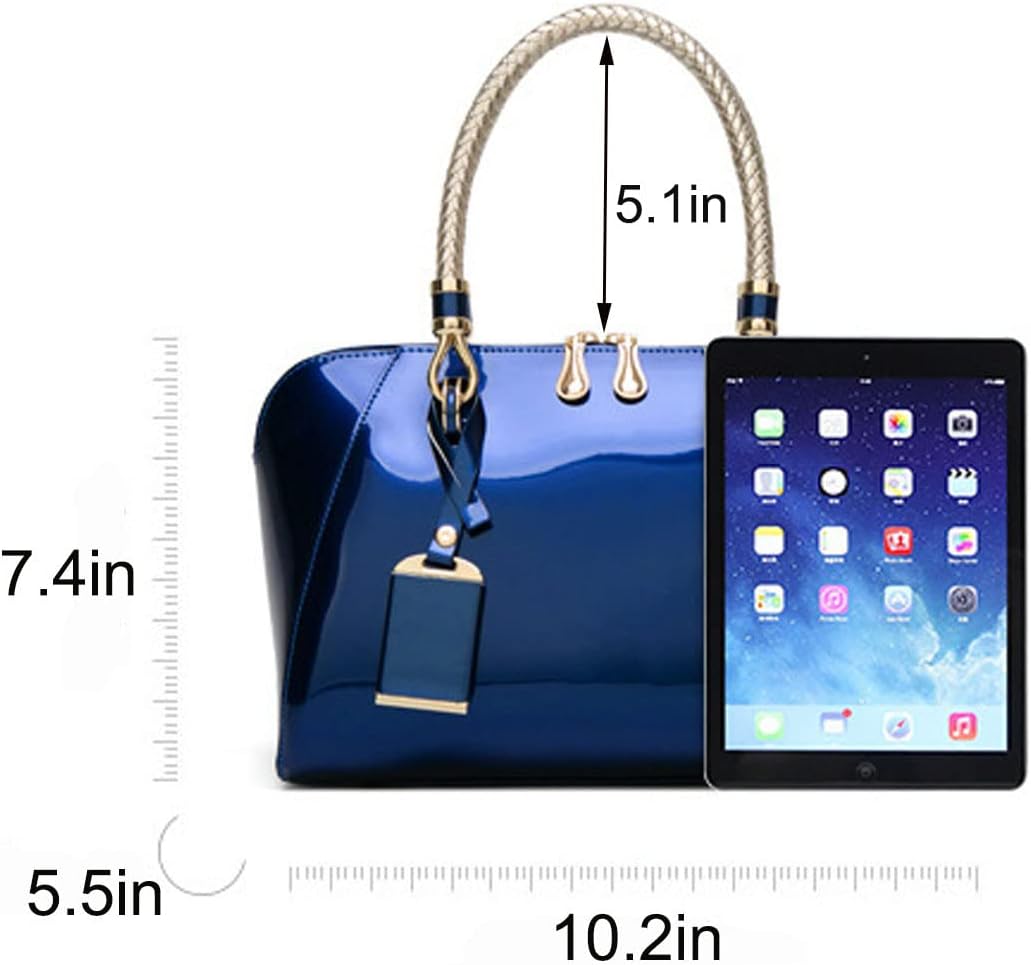 XingChen Shiny Patent Women Faux Leather Handbags Crossbody Bag Top Handle Purse Satchel Bag Shoulder Bag - Image 4