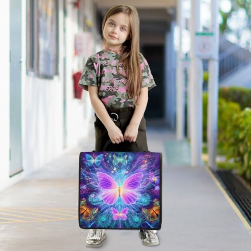 Image of 3 Ring Zipper Binder with Shoulder Strap Purple Butterflies 1.5 inch Binders Keeper Large Capacity Multi Pockets for School Office Supplies