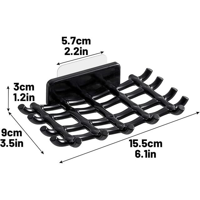 Image of Self Adhesive Soap Holder for Bathroom Wall | Plastic Soap Stand with Drain Tray | Wall Mounted Soap Dish | No Drilling Bathroom Soap Holder (02 Grid Shape Black Color)