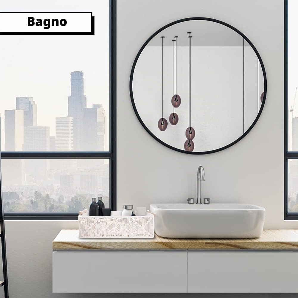 2 cesti in macramè con manici in legno, decorazione per il bagno bohémien, per scaffali, piani di lavoro fatti a mano, per la camera da letto